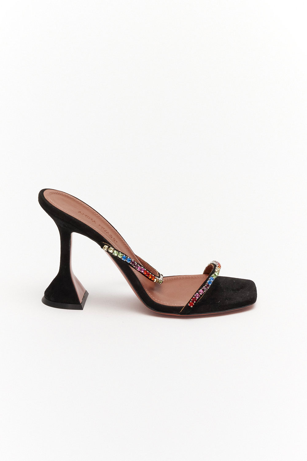 Amina Muaddi Black Suede Crystal Embellished Gilda Slide Sandals