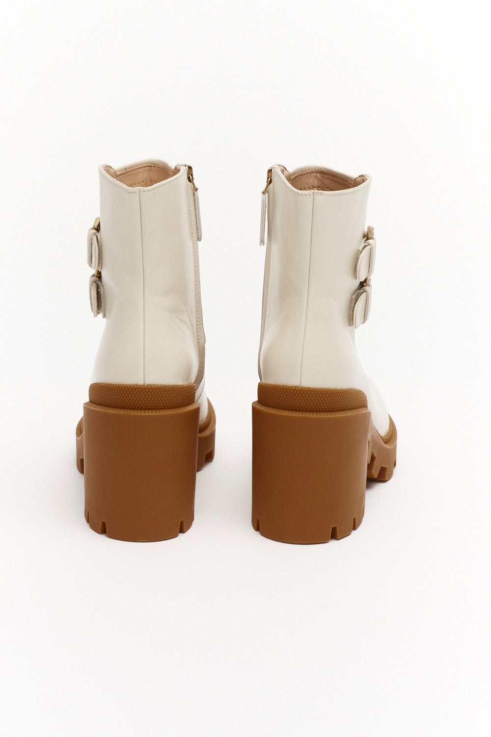 Gucci White Leather GG Supreme Canvas Crystal Buckle Boots