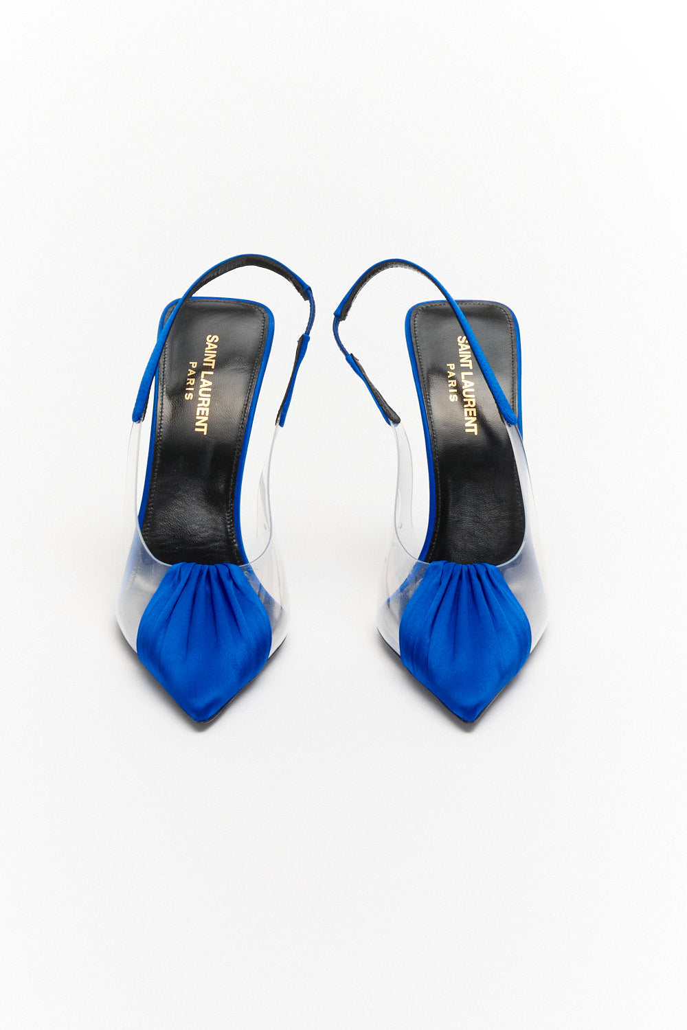 Saint Laurent Satin Blue Chica 115 Slingback Heels