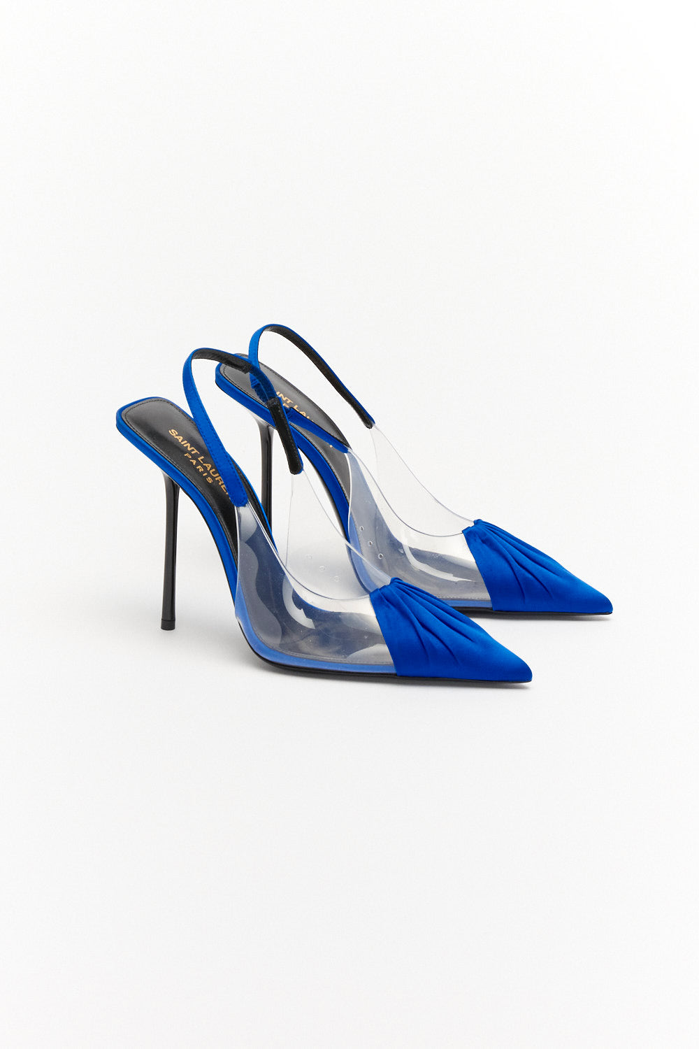 Saint Laurent Satin Blue Chica 115 Slingback Heels