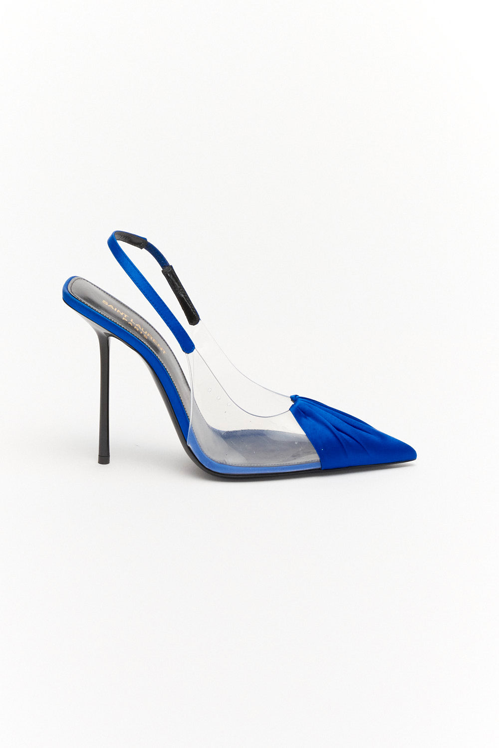 Saint Laurent Satin Blue Chica 115 Slingback Heels