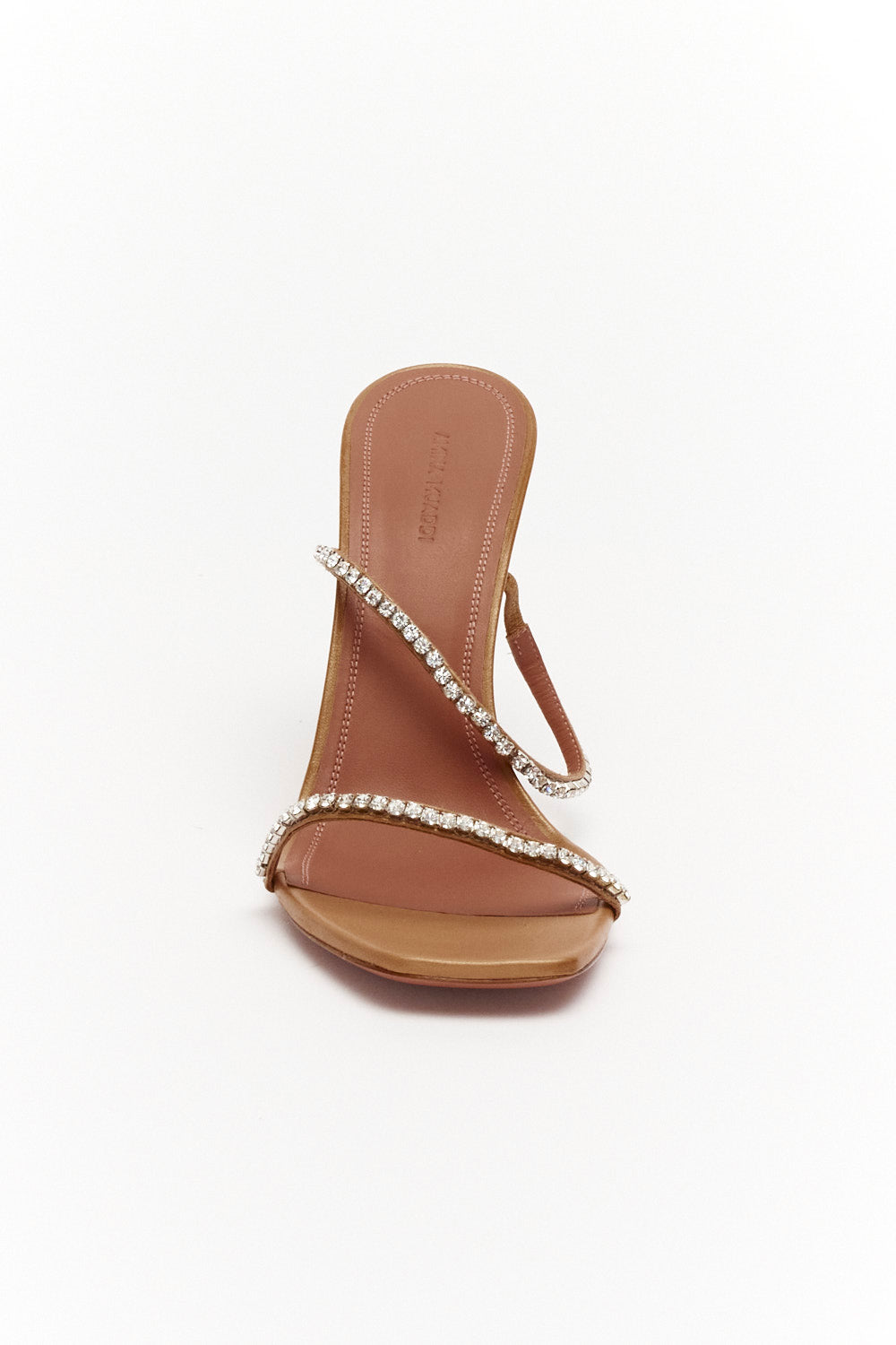 Amina Muaddi Brown Satin Crystal Embellished Gilda Sandals