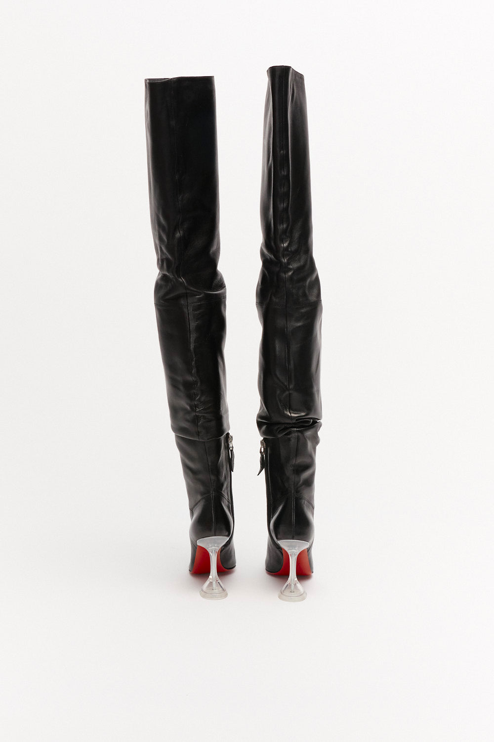 Amina Muaddi Olivia Black Leather Over The Knee Boots