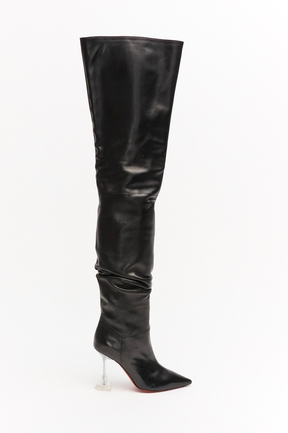 Amina Muaddi Olivia Black Leather Over The Knee Boots